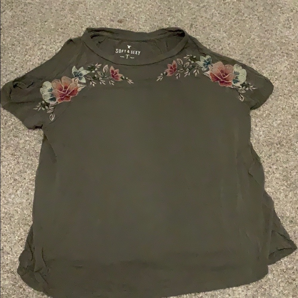 Green flowery shirt